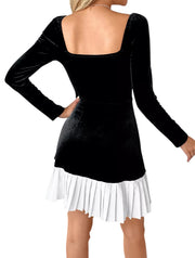 Pleated Sweetheart Neckline Long Sleeve Mini Dress