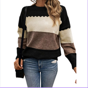 Color Block Drop Shoulder Sweater – Crew Neck Knit featuring a trendy color block design and relaxed silhouette.