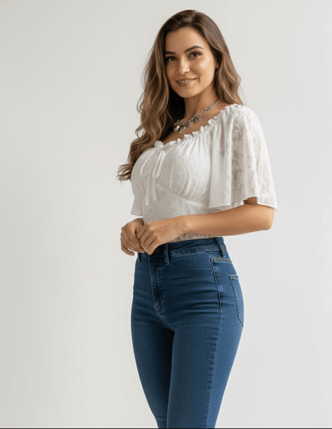 Floral Tie-Front Smocked Back Flutter Sleeve Blouse  paired with jeans — lightweight, romantic top perfect for everyday wear