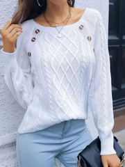 Cable Knit Raglan Sleeve Button Sweater