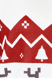 Close-up of the festive pattern on the Double Take Christmas Hoodie featuring Christmas trees and bells.