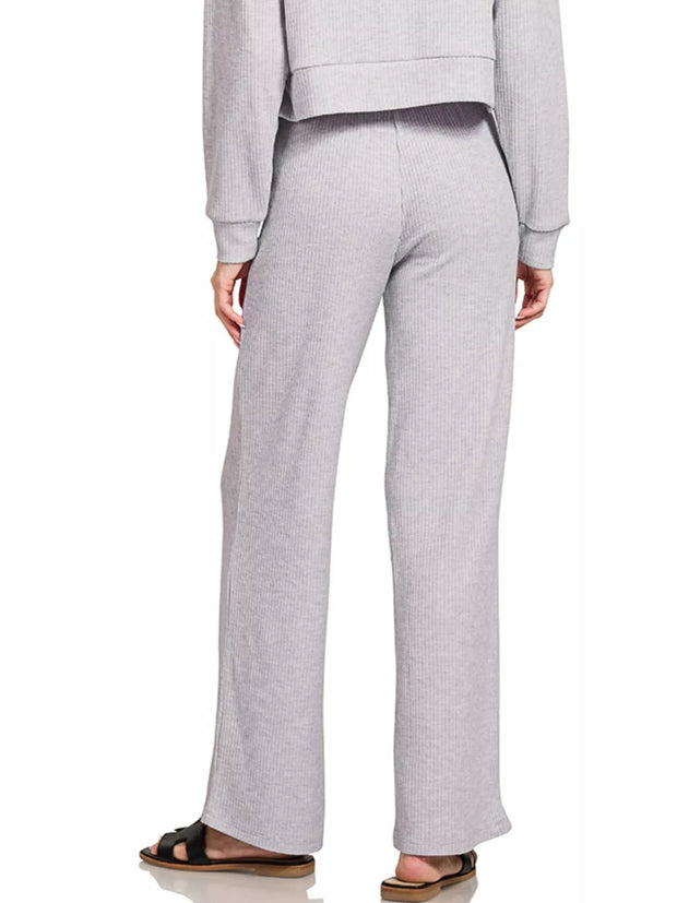 Zenana Ribbed Wide-Leg Drawstring Lounge Pants – Sage Green, back view showcasing the wide-leg design.