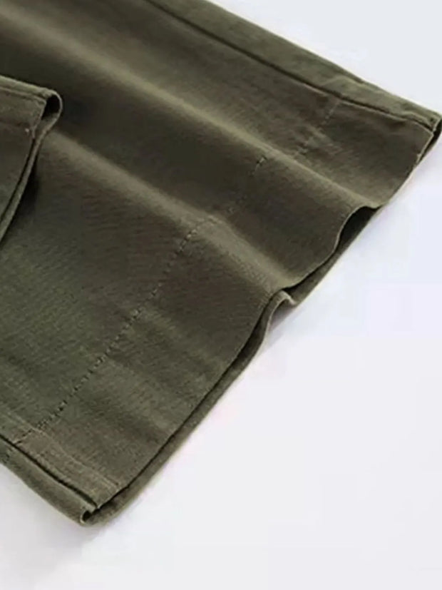 Plus Size Wide Leg Pants with Pockets – Full Length Comfort Fit hem detail in soft olive green fabric.
