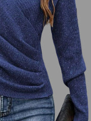 Surplice Long Sleeve Knit Top featuring a cozy ribbed texture and stylish wrap design, perfect for adding elegance to any outfit.