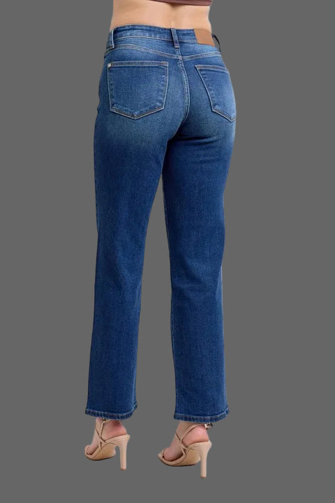 Judy Blue Side Seam Detail Straight Jeans with Pockets displayed on a model in a stylish pose.