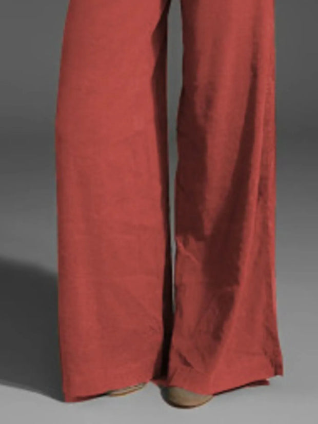 Plus Size Wide Leg Pants with Pockets – Full Length Comfort Fit showcasing a relaxed silhouette and stylish design.