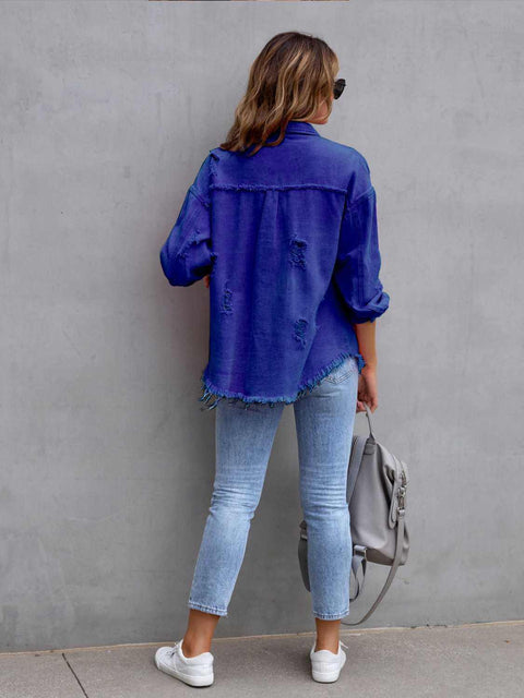 Distressed Fringe Denim Jacket-blue-back-view.jpg