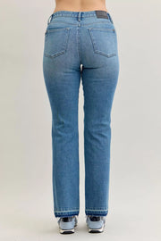 Back view of Judy Blue High-Waist Straight Leg Jeans showcasing the fit and design with built-in tummy control.