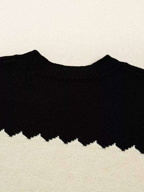 Color Block Drop Shoulder Sweater – Crew Neck Knit featuring a drop shoulder design and crew neckline.