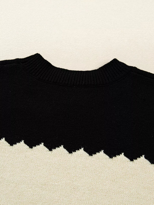 Color Block Drop Shoulder Sweater – Crew Neck Knit featuring a drop shoulder design and crew neckline.