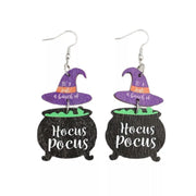 Halloween Hocus Pocus Witch Hat Earrings – Spooky Statement Jewelry featuring witch hat and cauldron design.