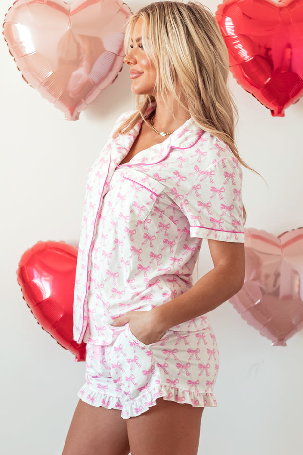 Pink Bowknot Printed Short Pajama Set