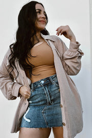 Smoke Gray Corded Drop Shoulder Shacket – Plus Size Oversized Jacket