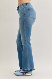 Judy Blue High-Waist Straight Leg Jeans – Tummy Control shown in a side view on a model.