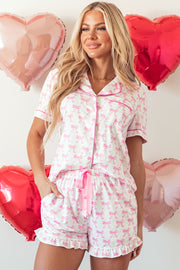 Pink Bowknot Printed Short Pajama Set