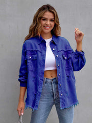 Distressed Fringe Denim Jacket-blue-front-view.jpg