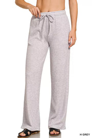 Zenana Ribbed Wide-Leg Drawstring Lounge Pants – Sage Green shown in a chic and comfortable design.