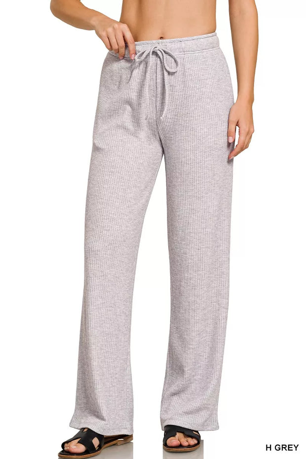 Zenana Ribbed Wide-Leg Drawstring Lounge Pants – Sage Green shown in a chic and comfortable design.