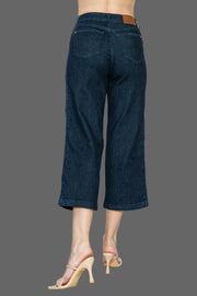 Judy Blue Side Seam Braid Crop Wide Leg Jeans in dark denim with a cropped fit and wide leg design.