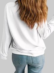 Back view of white Christmas Tree Graphic Sweatshirt showing soft fleece fabric and relaxed holiday fit