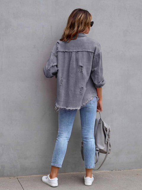 Distressed Fringe Denim Jacket-gray-back-view.jpg