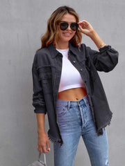 Distressed Fringe Denim Jacket-black-front-view.jpg