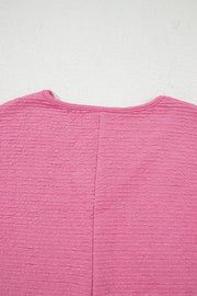 Pink Textured V Neck T Shirt and Shorts Set