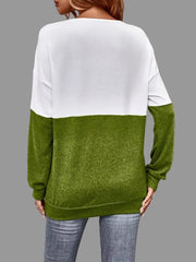 Crisscross V-Neck Color Block Top in green and white, showcasing modern style and comfort from the back.