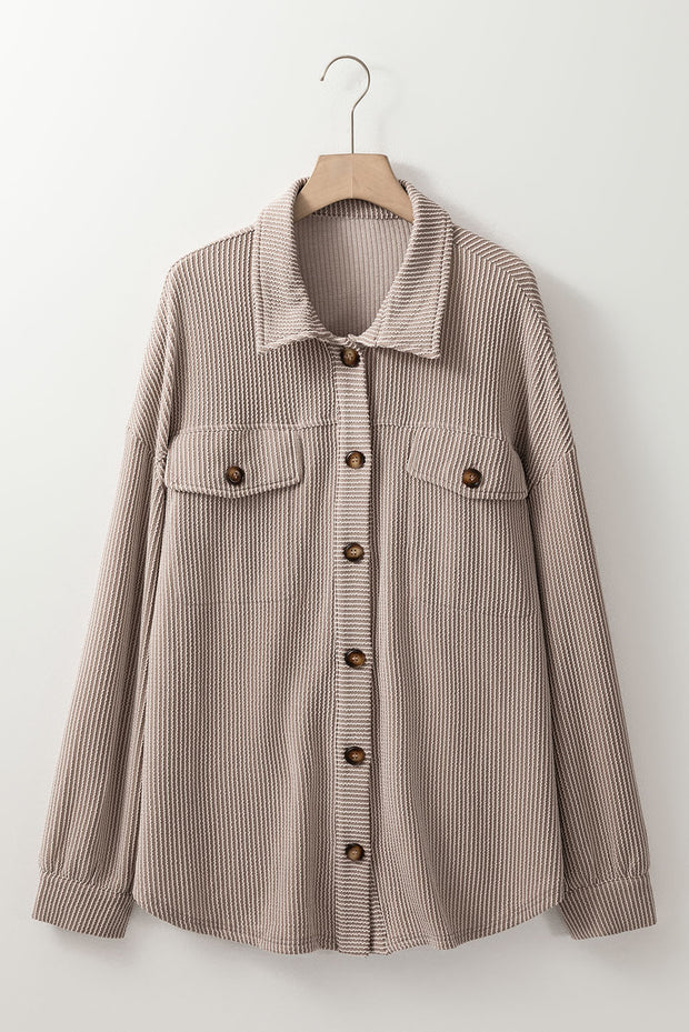Smoke Gray Corded Drop Shoulder Shacket – Plus Size Oversized Jacket
