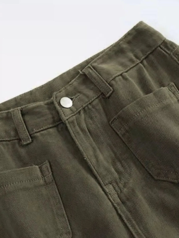 Plus Size Wide Leg Pants with Pockets – Full Length Comfort Fit, featuring a button and side pockets.