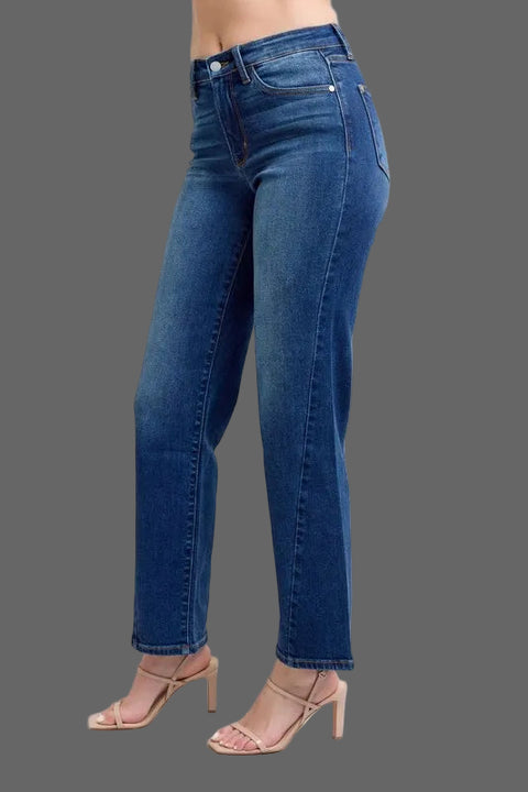 Judy Blue Side Seam Detail Straight Jeans with Pockets displayed on a model in a stylish pose.