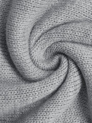 Embroidered Flower Bow Sweater with Rhinestone Detail – Round Neck Long Sleeve close-up showing soft gray knit texture.