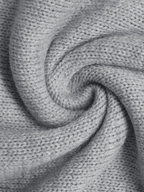 Embroidered Flower Bow Sweater with Rhinestone Detail – Round Neck Long Sleeve close-up showing soft gray knit texture.