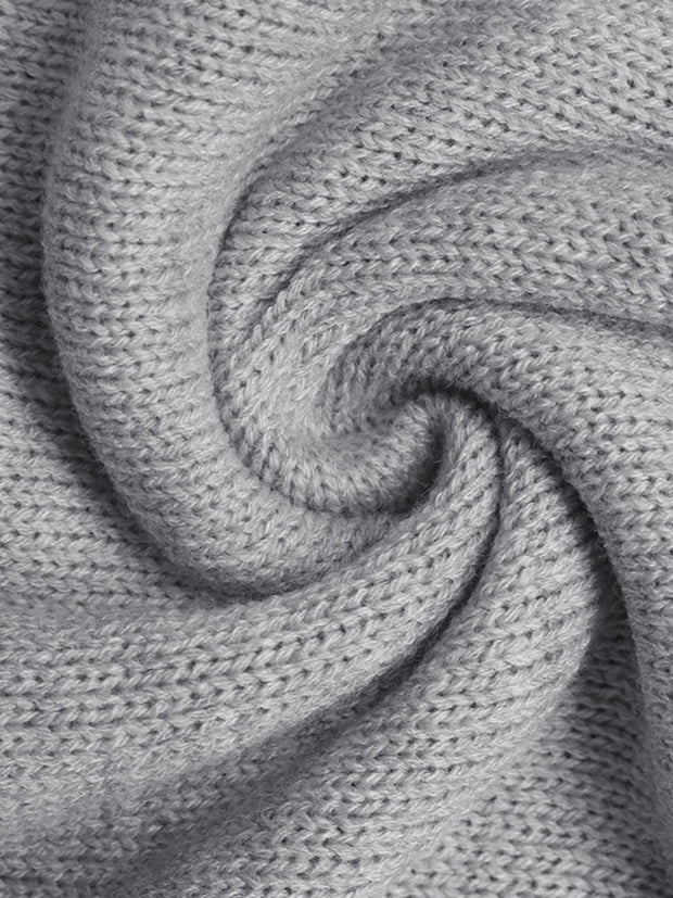 Embroidered Flower Bow Sweater with Rhinestone Detail – Round Neck Long Sleeve close-up showing soft gray knit texture.