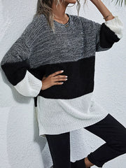Color Block Round Neck Oversized Sweater in black and white, featuring a cozy oversized fit and casual style.